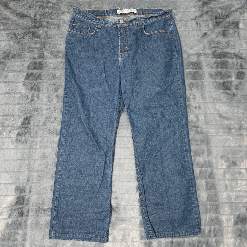 Express Jeans Mens 34x27 Blue Wide Leg Precision Fit Relaxed Medium Wash Denim